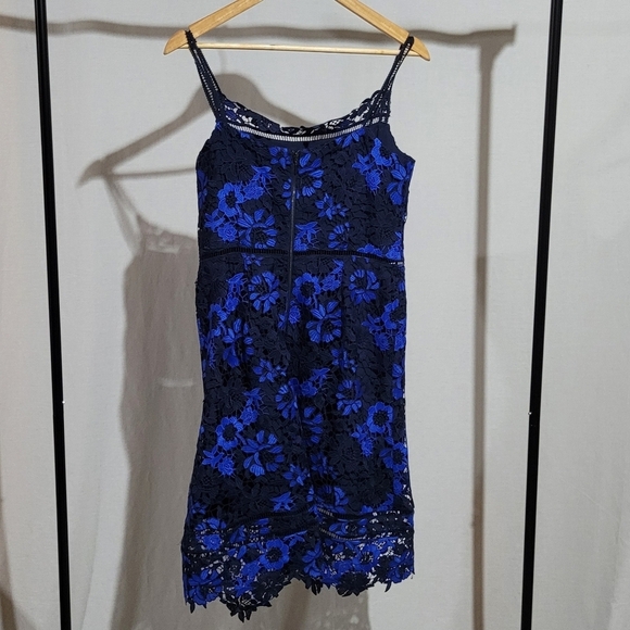 Tahari dress navy royal blue crochet summer floral prom size 6 sleeveless sexy - Picture 7 of 15